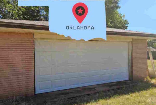 picture of a new garage door with an image of the state of Oklahoma overlaying the door. - Why We Love Serving the Oklahoma City Metro Area by Total Door Solutions